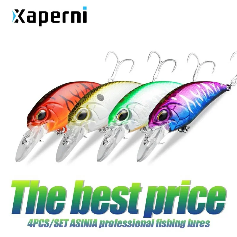 ASINIA Best price 4pcs each set 65mm 14g crank dive 2m professional fishing tackle Retail qulity fishing lure for pike and bass