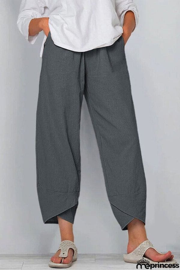 Women's Cotton Linen Simple Loose Casual Ninth Pants