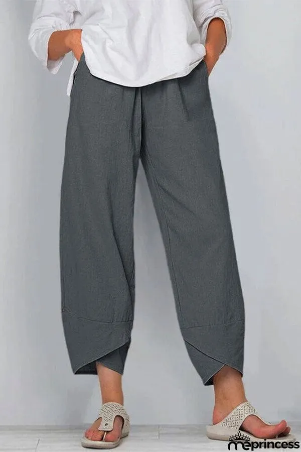 Women's Cotton Linen Simple Loose Casual Ninth Pants