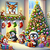 Christmas Penguins-11CT Stamped Cross Stitch 50*50cm/19.69*19.69in