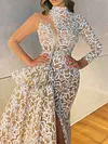 Round-Neck Jacquard Tight See-Through Split-Side Stylish Evening Maxi Dress