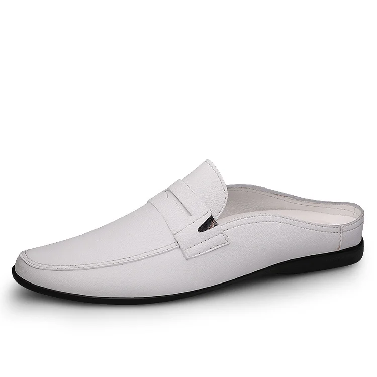 Galagalafood Summer New Men's Shoes Casual Half Shoes For Men Brand Loafers Leather Half Slipper Breathable Slip on Lazy Driving Shoes Men