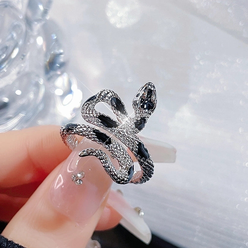 IG Style Snake Copper Plating Inlay Zircon Open Rings