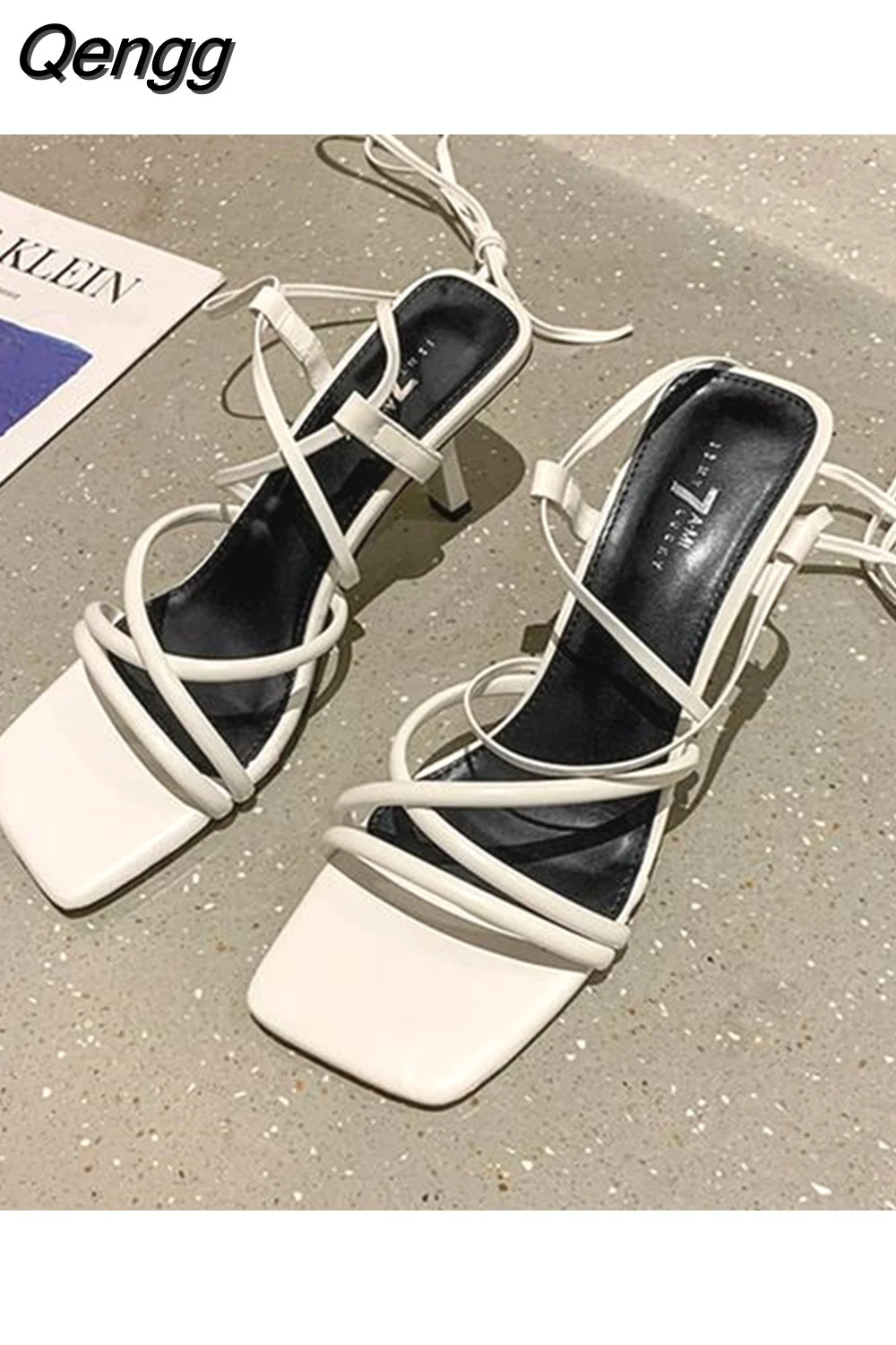 Qengg Sandals Female Shoe Espadrilles Platform High Heels Open Toe Cross All-Match Cross-Shoes New Girls Stiletto Lacquered High-