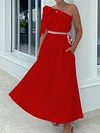 Solid Color One-Shoulder Maxi Dress