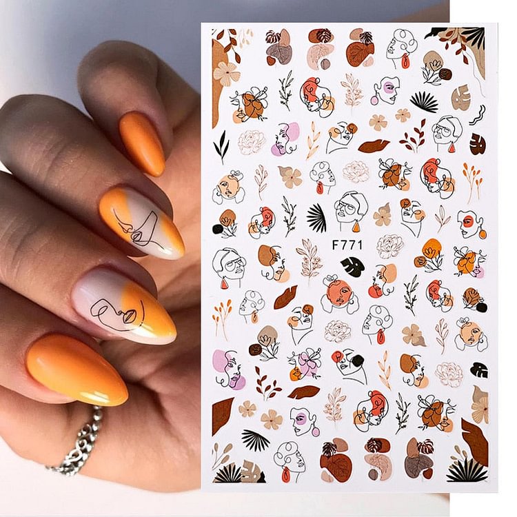 1PC Abstract Face Pattern 3D Nail Stickers Summer Autumn Lady Image Flower Leaves Sliders Decals For Nails Decoration Manicures