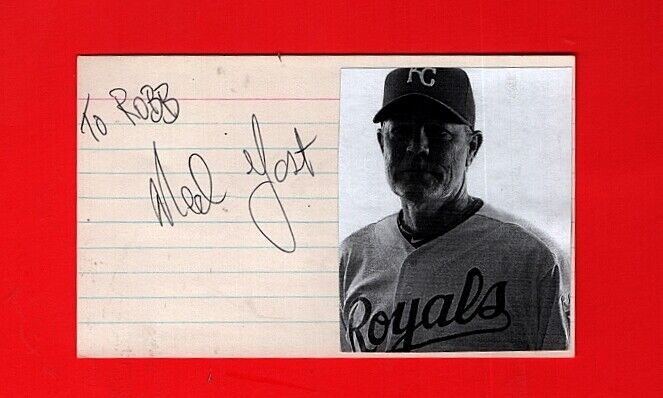 NED YOST-KANSAS CITY ROYALS AUTOGRAPHED 3X5 CARD W/Photo Poster painting