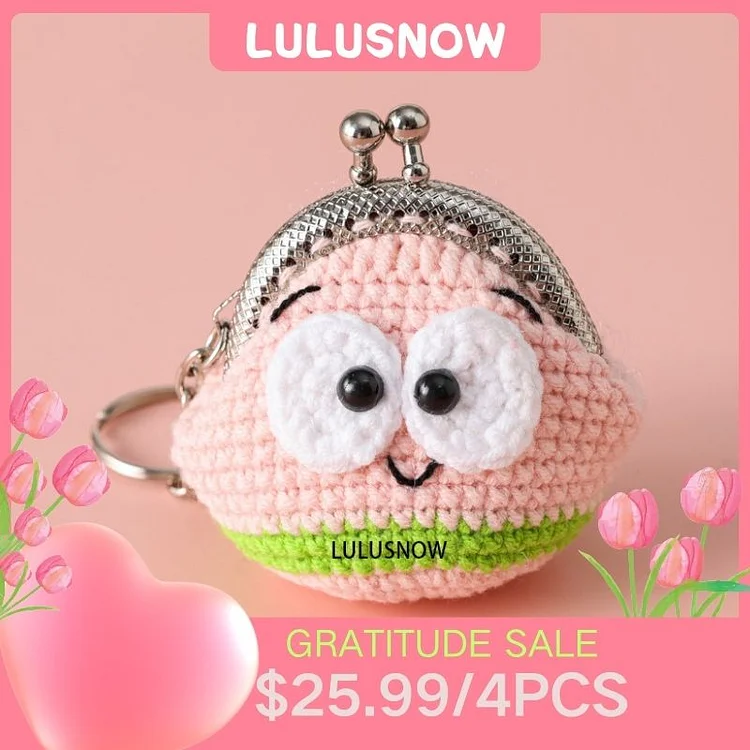 Lulusnow Handmade  ANIMAL CARTOON Small Money Pouch Crochet Coin Purse Keychain Bag Pendant Gift for Her/Friend/Kids/Christmas/Easter