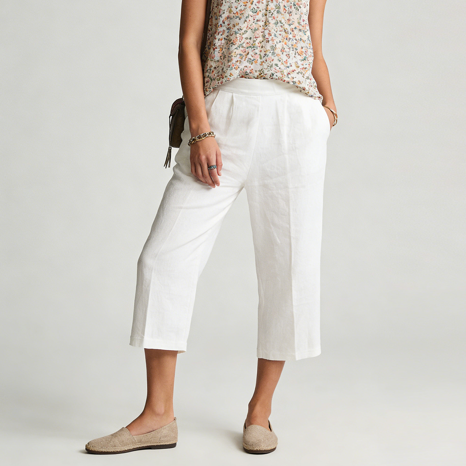 Linen Pants Women 100% Linen Straight Leg Cropped Trousers Machine Washable REAL SILK LIFE