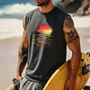 Men's Casual Round Neck Sunset Print Tank Top by Inlyline
