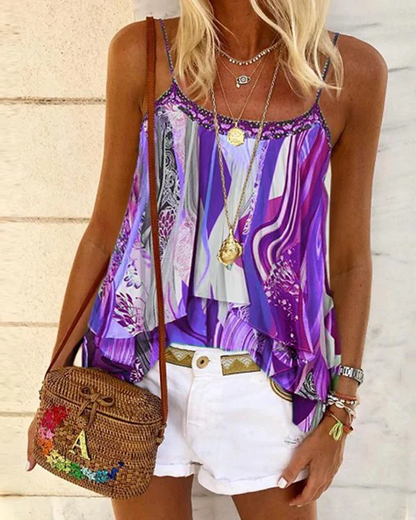 Floral Casual Camisole Neckline Sleeveless Blouses