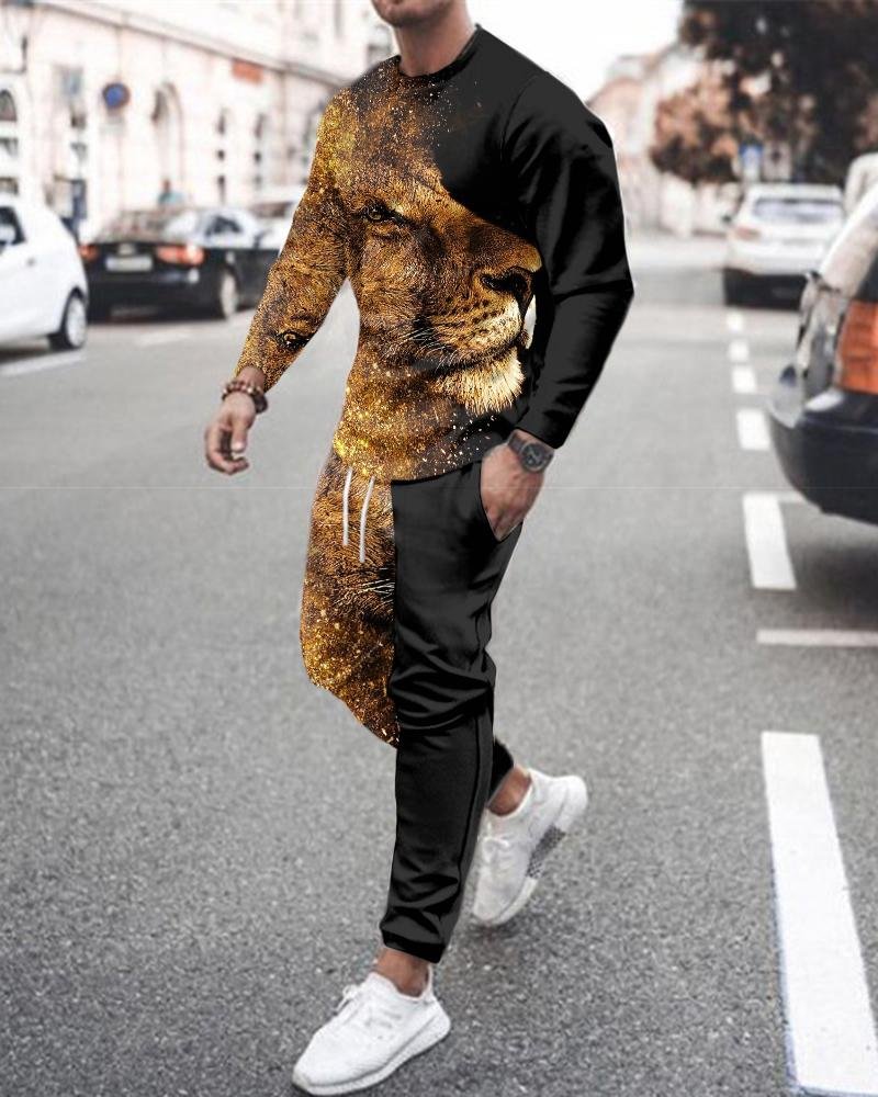 Men's Casual LionPrinting Long-sleeved Suit