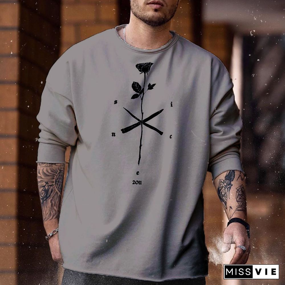 Rose Printed Round Neck Hoody