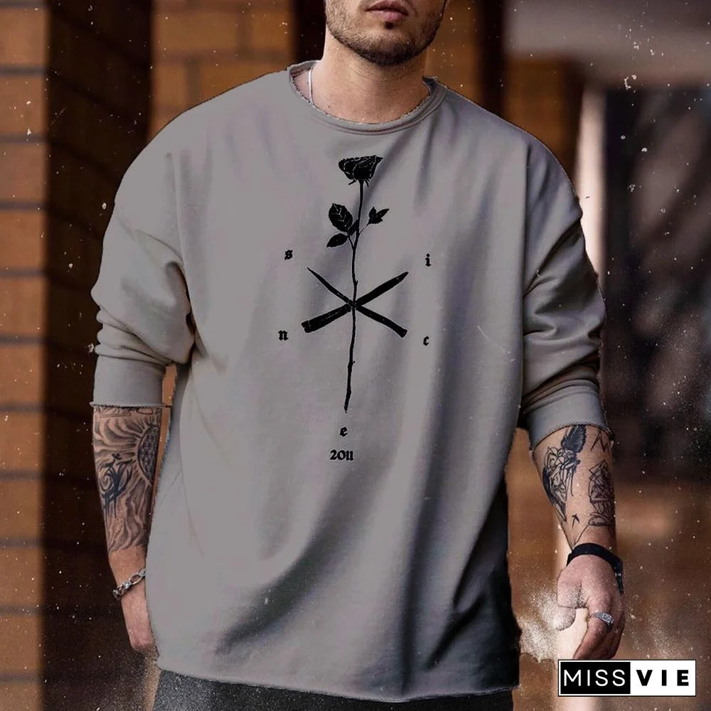 Rose Printed Round Neck Hoody