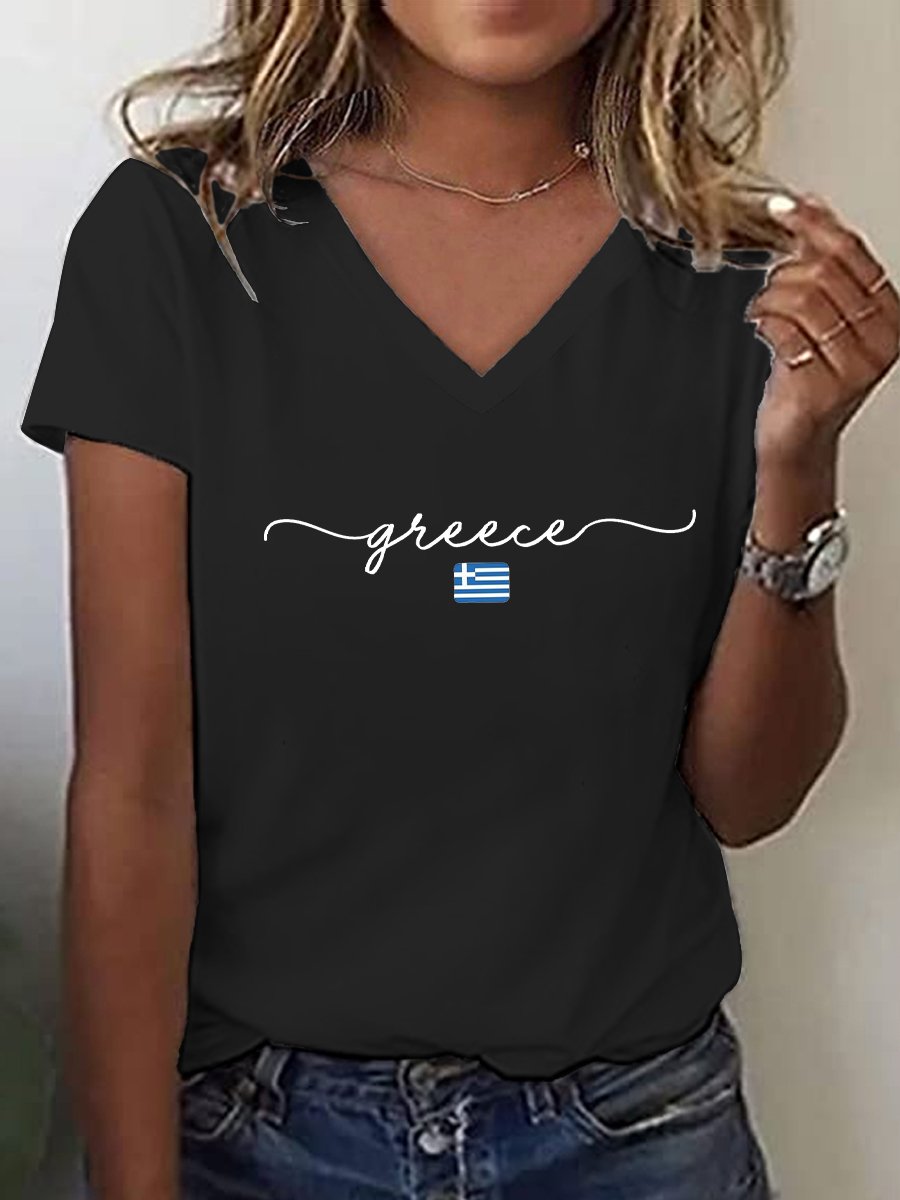 Women's Greece Travel Printed T-Shirt