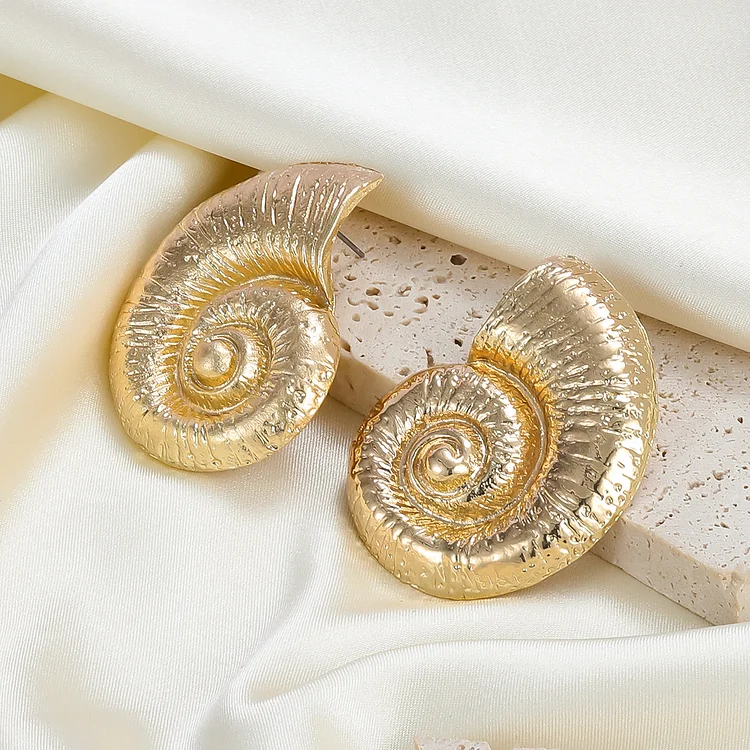 Spiral Shell Earrings in Brass