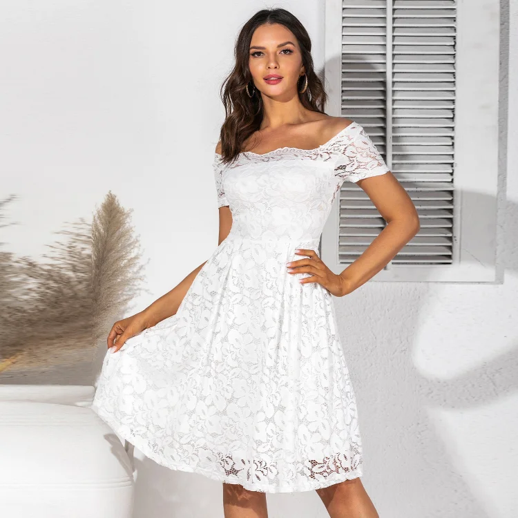 Off Shoulder Lace Sexy V-Neck Cutout Chain Link High Waist Casual Dress