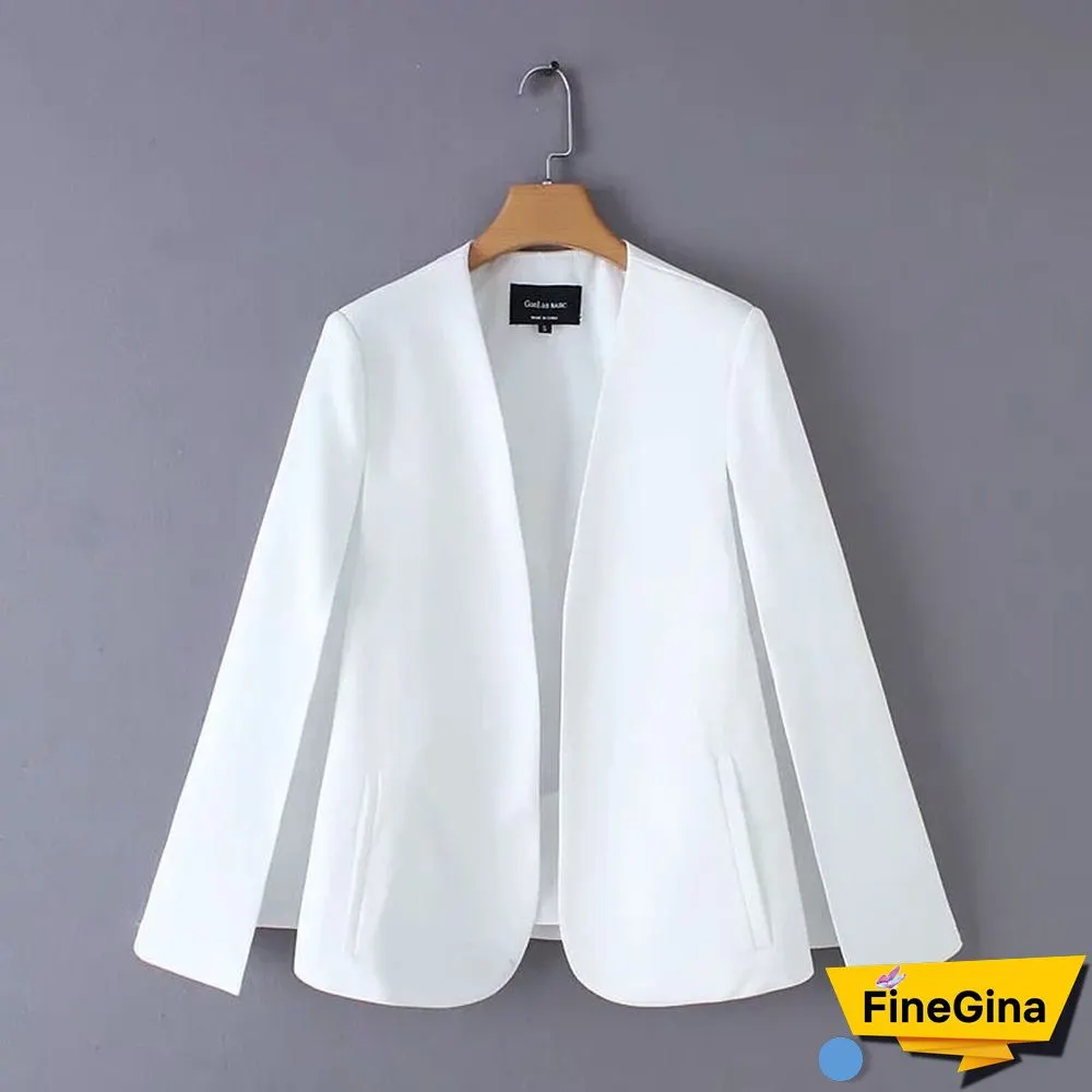 Hot Sale Women Split Design Cloak Suit Coat Office Lady Black White Jacket Fashion Streetwear Casual Loose Outerwear Tops C613