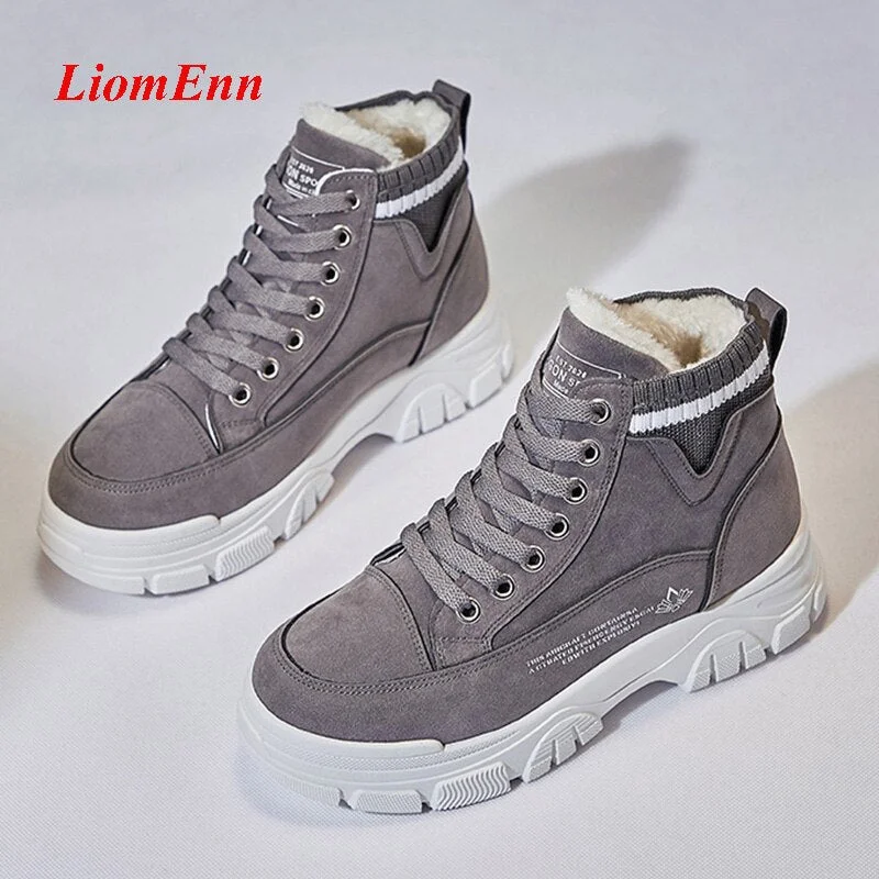 2020 Ladies Winter Sneakers Fur Plush High Top Sneakers Platform Vulcanized Casual Sport Shoes Woman Snow Boots basket femme