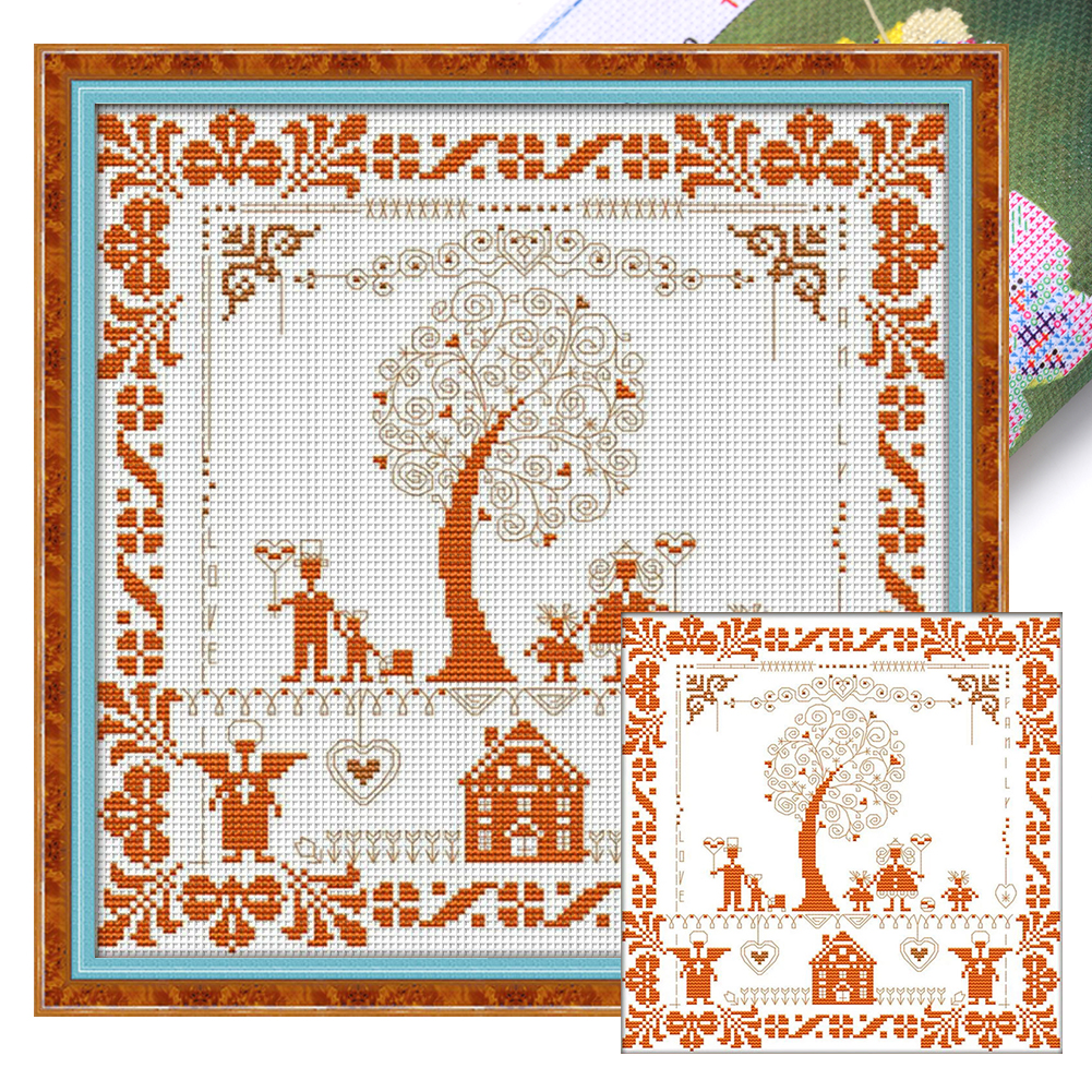 Tree Of Happiness Partial 14CT Pre-stamped Canvas(31*31cm) Cross Stitch(backstitch)