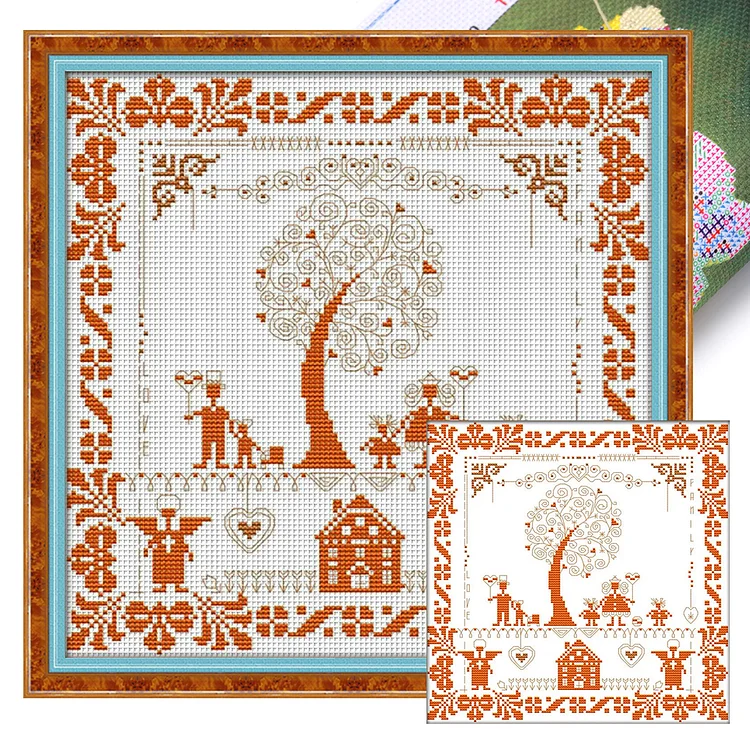 Joy Sunday- Happiness Tree- 14CT - 2 Strands Threads Printed Cross Stitch - 31*31cm(Canvas)