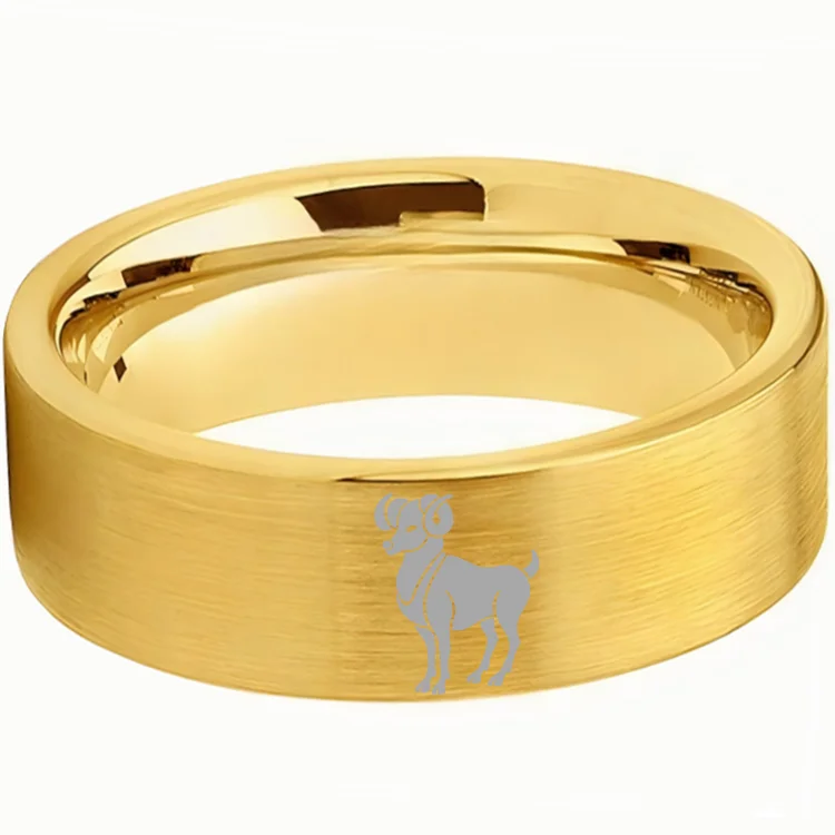 Flat Aries Tungsten Wedding Bands Tungsten Ring Gold Comfort fit for Women or Men 4MM 6MM 8MM Width