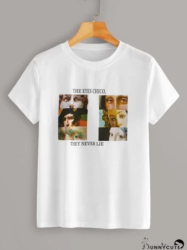 Figure & Letter Print Round Neck Tee