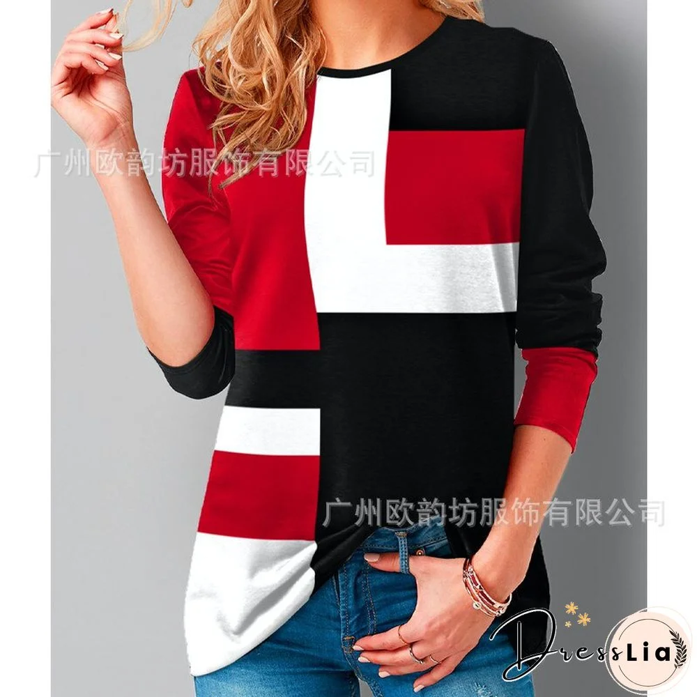 Geometric Colorblock Long Sleeve T-Shirt Goth Short Sleeve Casual Loose T Shirt Women Tops