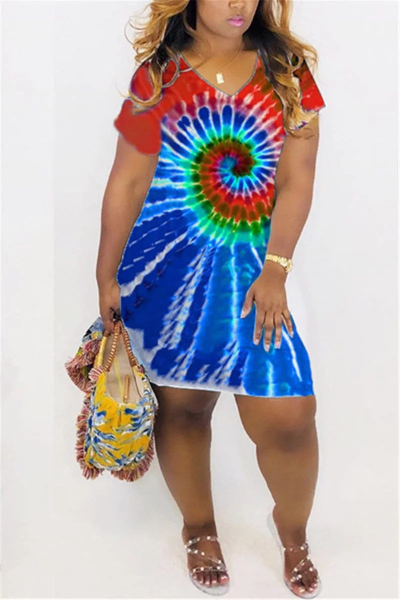 Sexy Fashion Tie-Dyed Print Short-Sleeved Dress