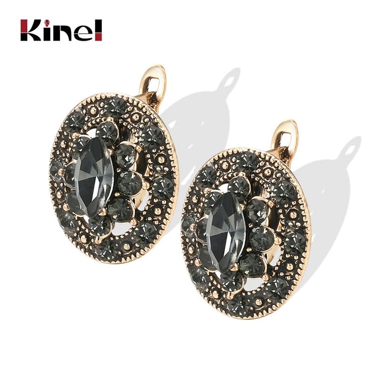 YOY-Antique Gold Color Gray Crystal Ethnic Bridal Wedding Earrings