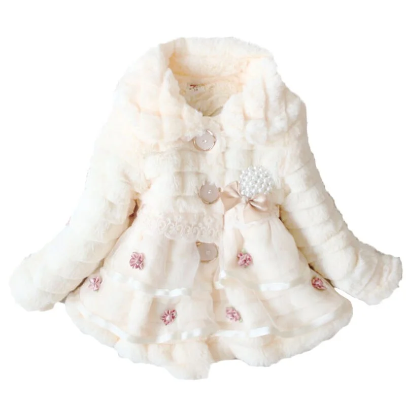 Winter full sleeve Leopard faux fox fur collar Children Girls coat Jacket Baby Girl Outerwear Hooded Infant Clothing Thick Warm