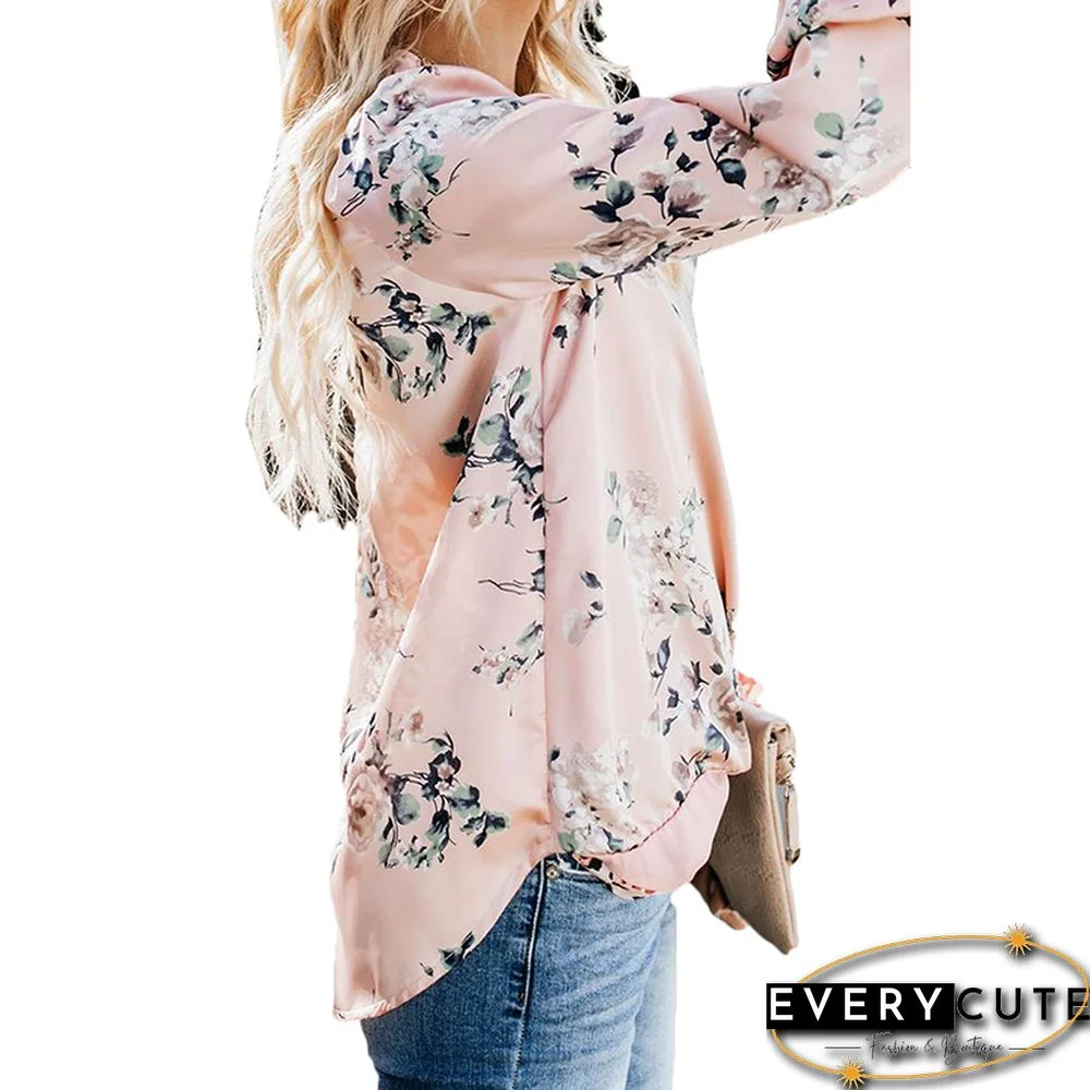 Pink Contrast Leopard Print Color V Neck Blouse