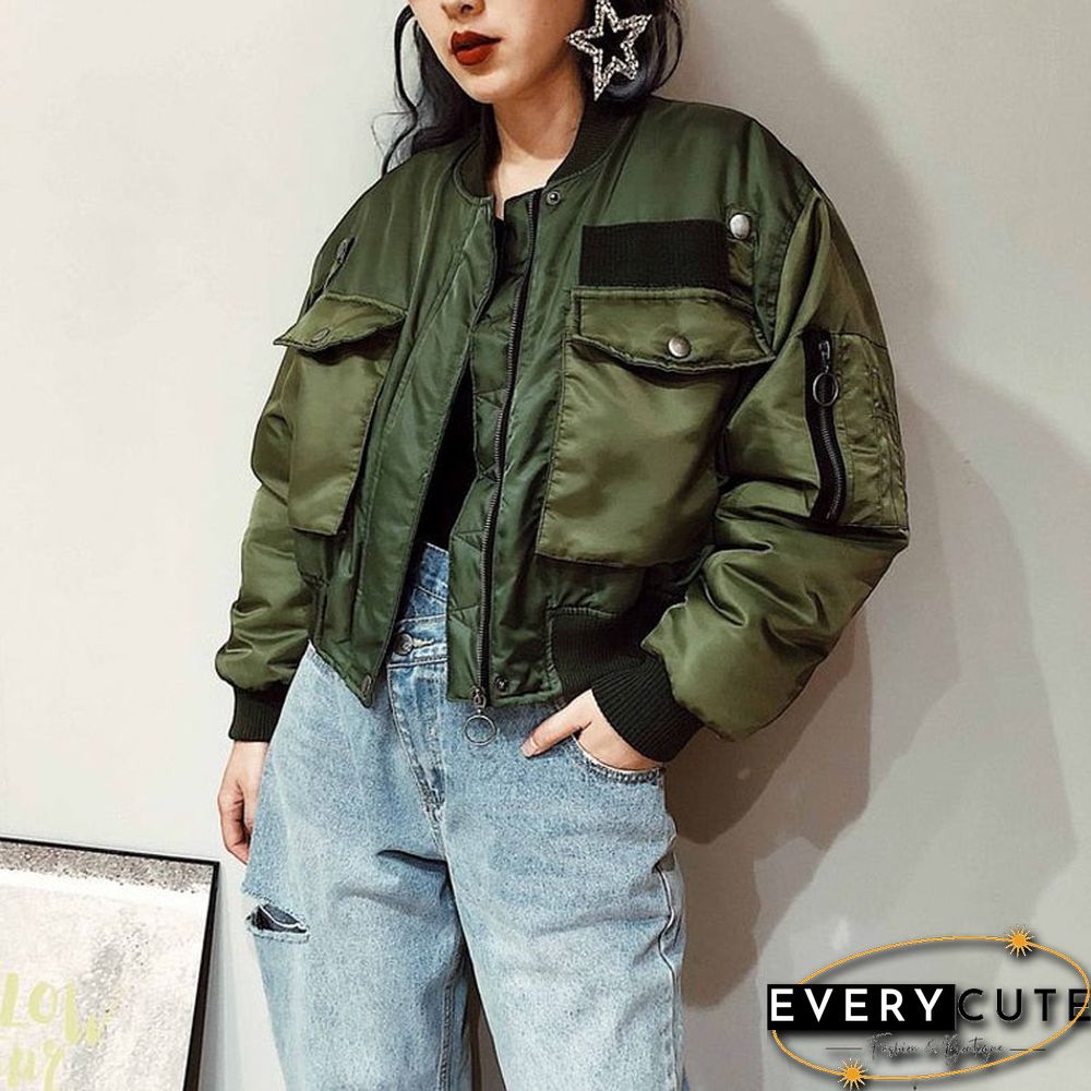 Autumn Winter Women Fashion Bomber Jackets Coat Solid Zipper Short Baseball Outwear Female Tops Casual Loose Overcoats