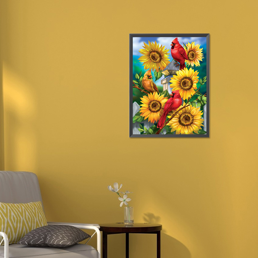 Sunflower Cardinal-Full Diamond Painting 30*40CM(Round and Partial AB  Diamond)