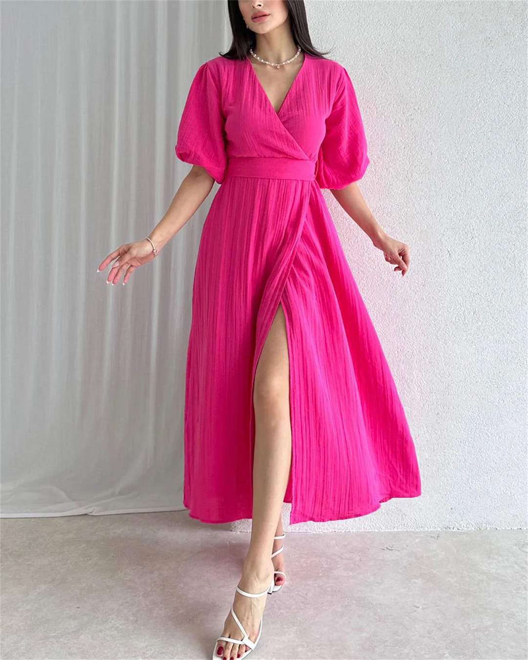 Women's Casual Solid Color V-neck Dress