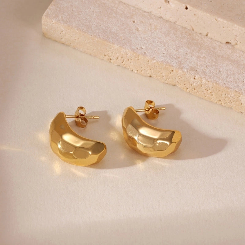 Minimalist Classic Style C Shape Irregular Round 304 Stainless Steel 18K Gold Plated Earrings Ear Studs