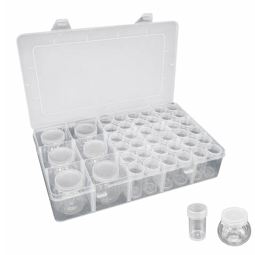 Diamond Painting Containers Multi Purpose Portable Plastic Case Box with Stickers & Compartments Arts Crafts Storage Bottle for Hardware Rhinestone