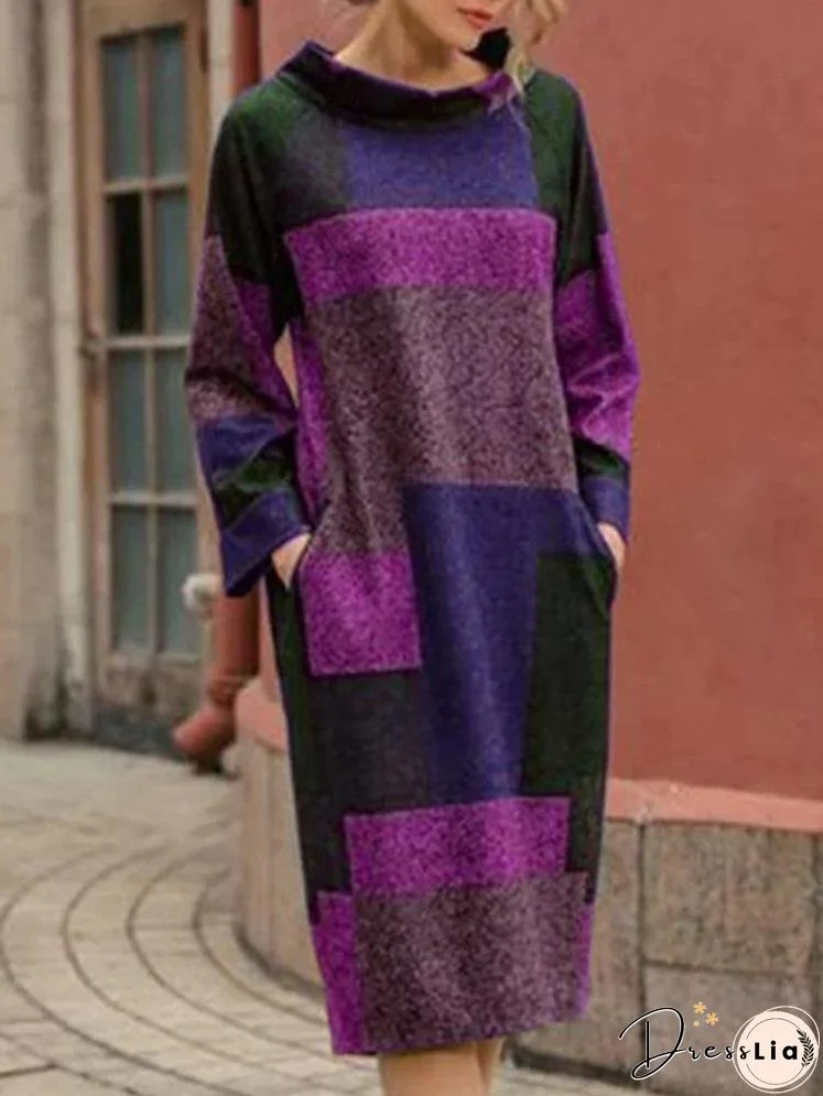 Women's Dresses Retro Print Long Sleeve Midi Dress