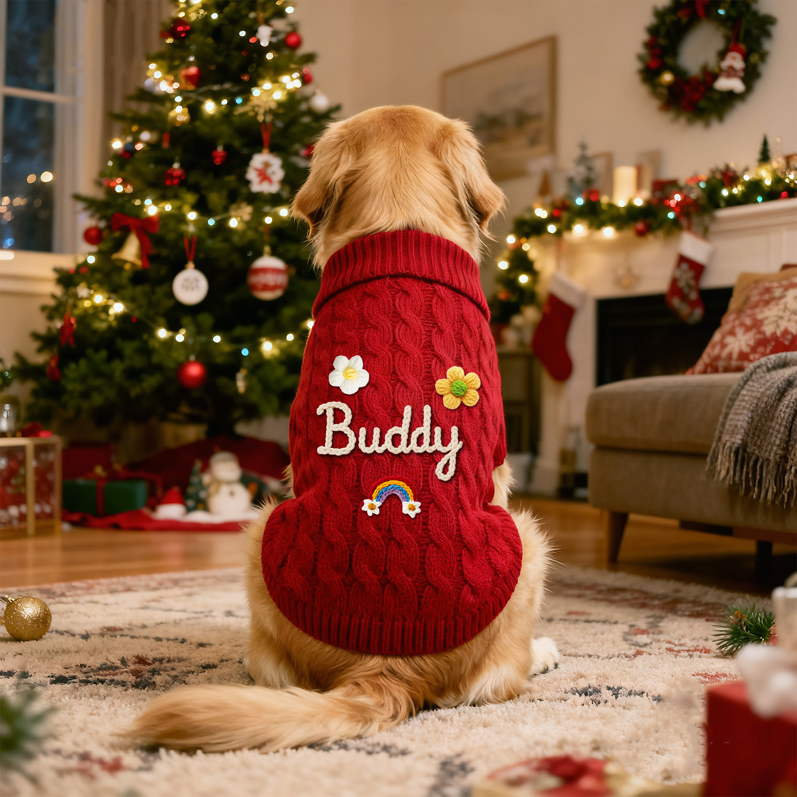Personalized Hand Embroidered Dog Sweater Custom Christmas Dogs Cats Sweater Gifts for Boys Girls Puppy Medium Large Dog, Winter Pet Clothes for Dogs Cats 3 Pattern