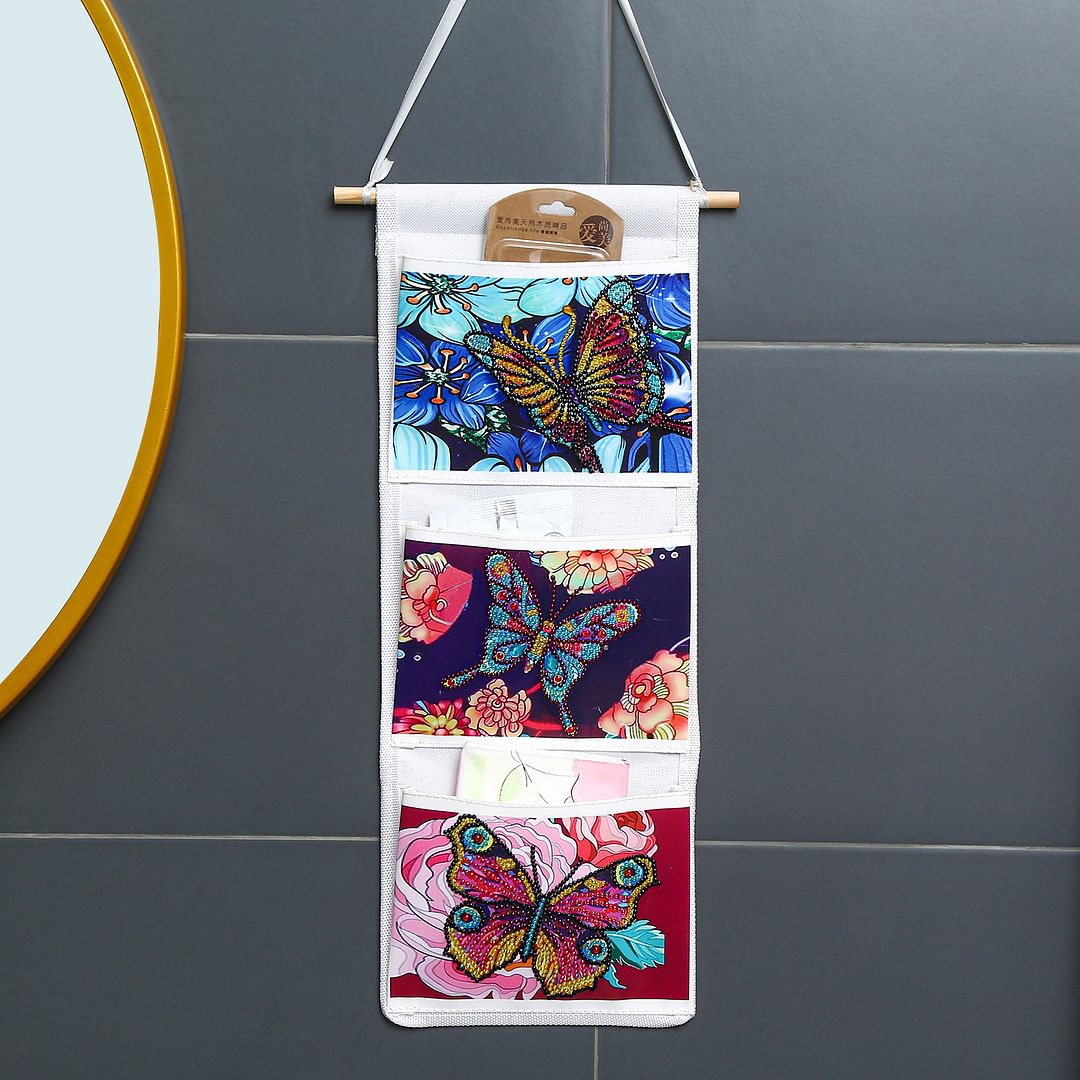 DIY Diamond Painting White Butterfly Hanging Storage Bag