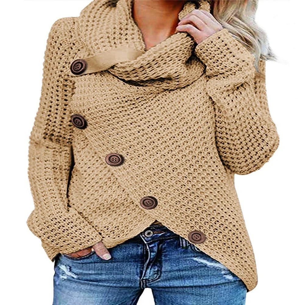 Brownm Turtleneck Loose Solid Color Women's Sweater Long Sleeve Pullover