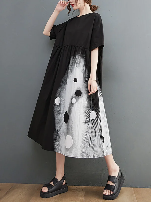 Original Loose Polka-Dot Pleated Midi Dress