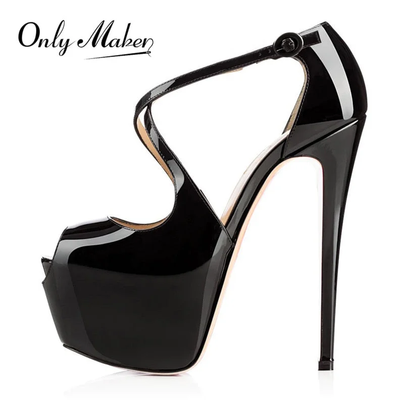 Onlymaker Women's Peep Toe Cross Strap platform Heels 16cm High Heel Sexy open Toe Sandals wedding Stilettos Spike Shoes Plus s
