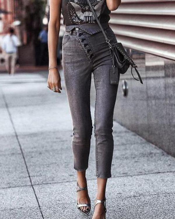 high waist button jeans pants p111359