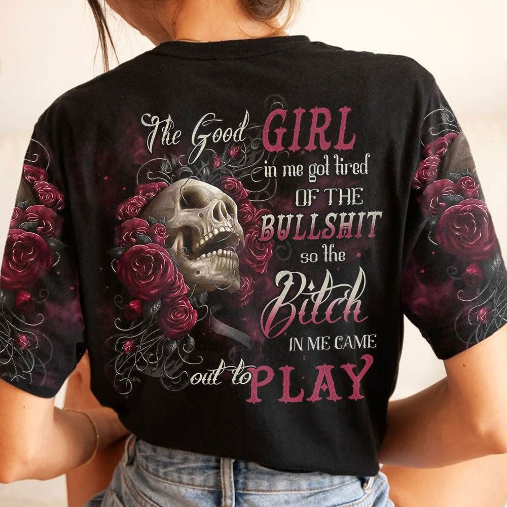 The Good Girl In Me Got Tired Skull Colorful Creative Print Women's T-Shirt