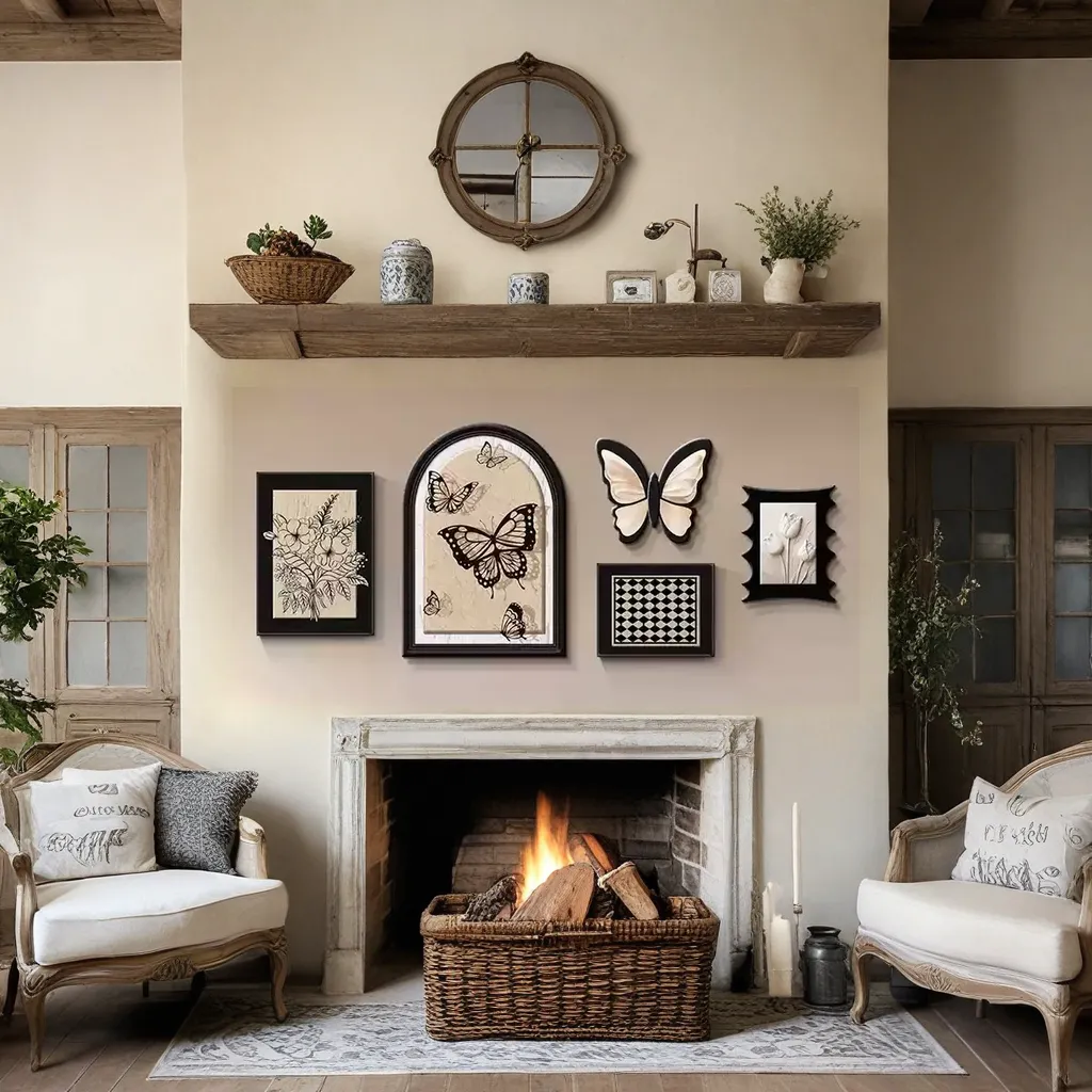 French vintage style decorative painting for the living room, featuring butterflies, elegant high-end sofa background wall art, and retro artistic combination wall paintings（GH26A）