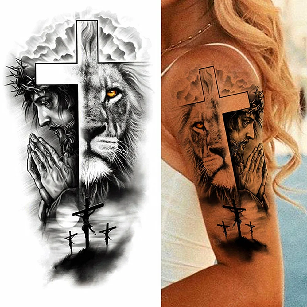 Sdrawing Tiger Manipulator Temporary Tattoo Sticker Waterproof Skull Flower Compass Eagle Deer Body Arm Sleeve Fake Totem Women Man