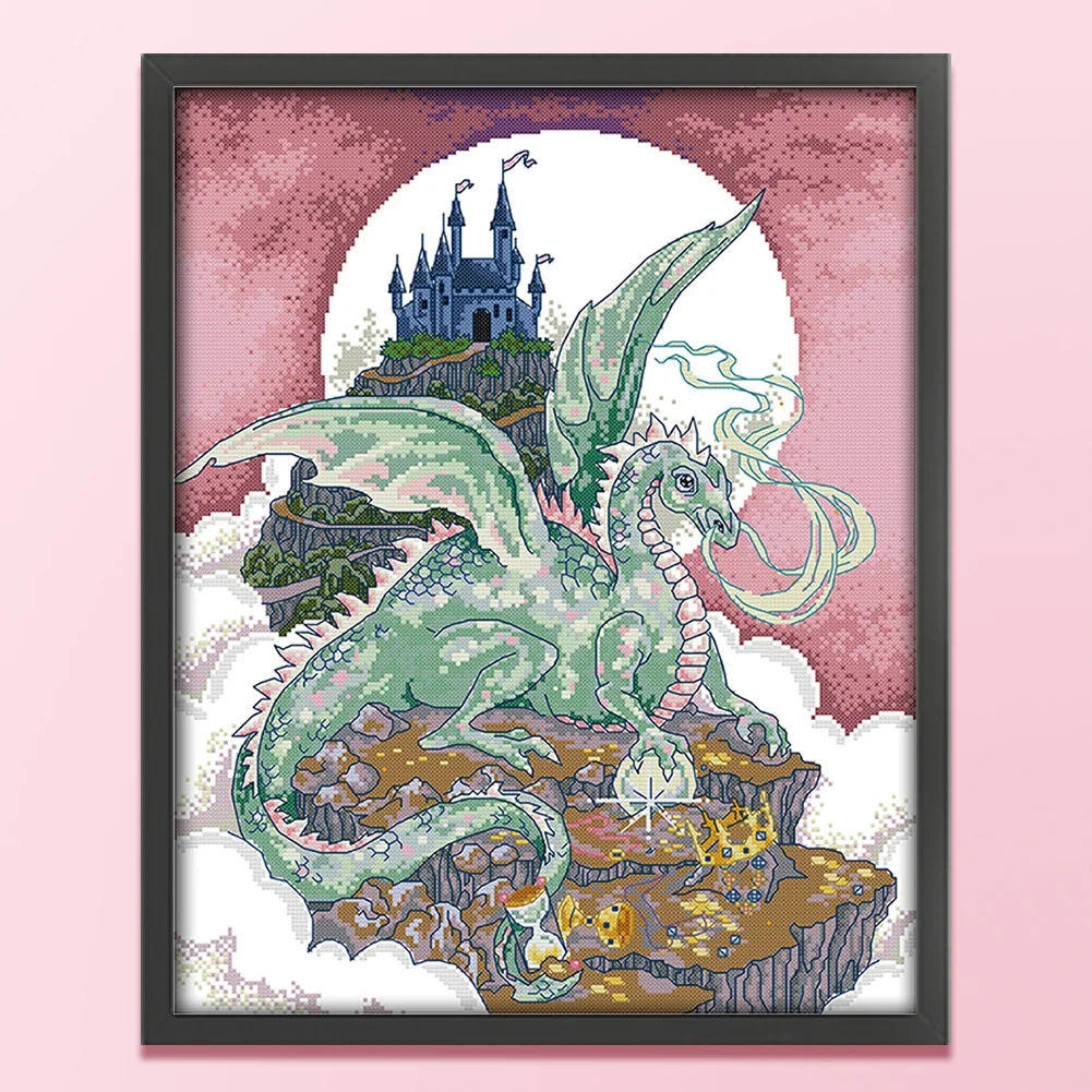 DIY Stamped Cross Stitch 14CT Partial Embroidery 40*49cm - Castle Guardian