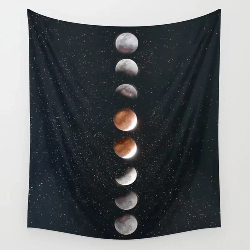 Moon Phase Tapestry Wall Hanging Tarot Moon Wall Tapestry Black Celestial Tapestries Hippie Psychedelic Dorm Decor Small Size