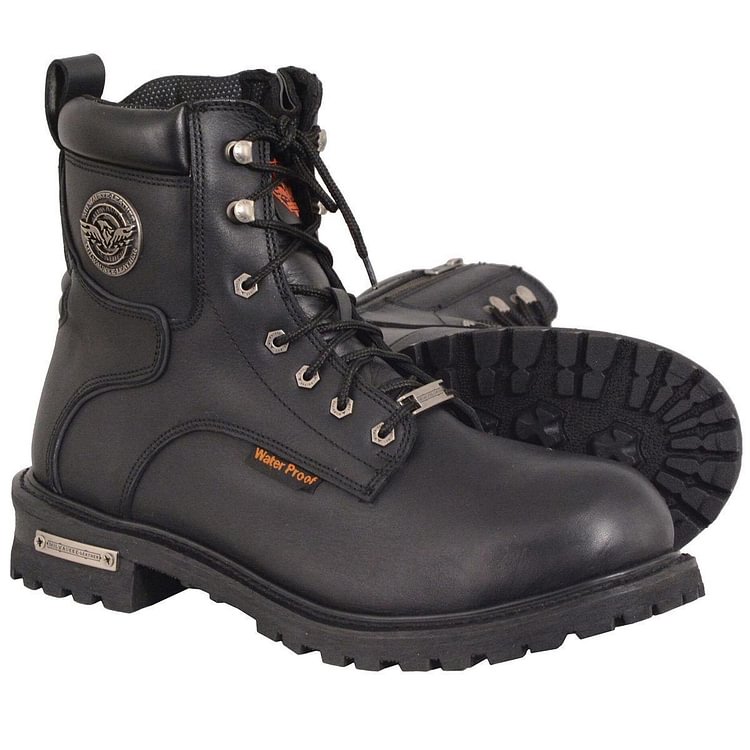 Milwaukee Leather MBM9096WP Mens 6 Inch Lace-Up Wide Width Black Logger Waterproof Leather Boots